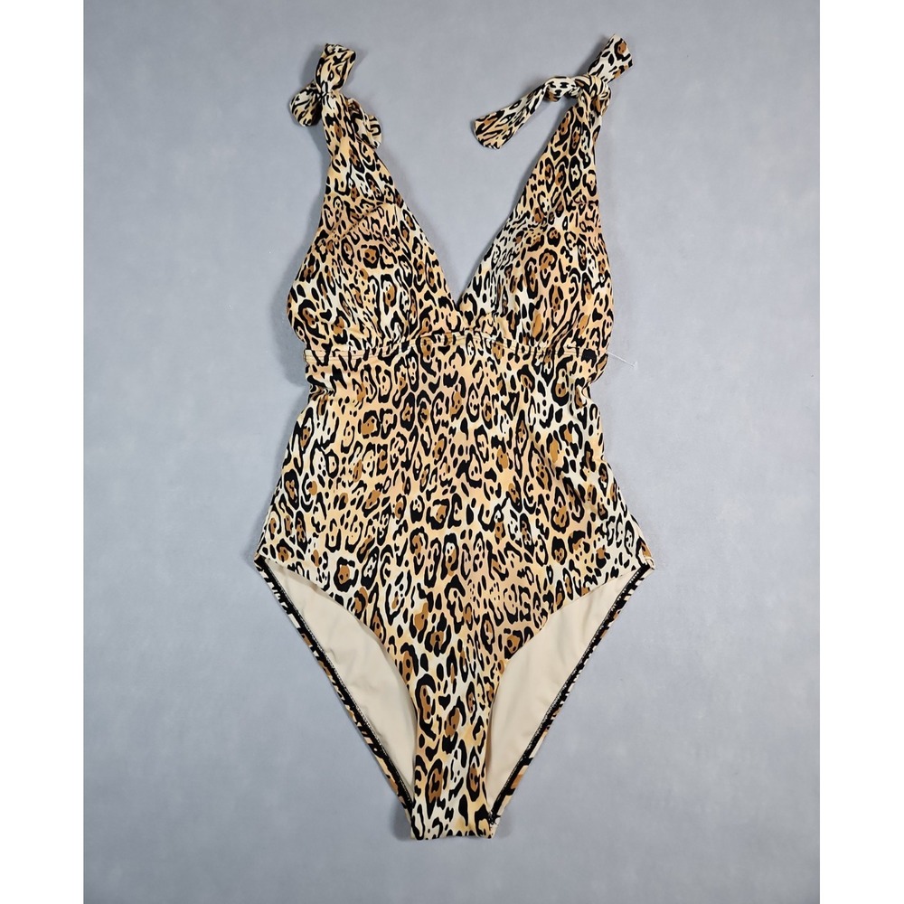 Kim Gravel Womens Leopard Print One Piece Swimsuit Size 10 NWOT